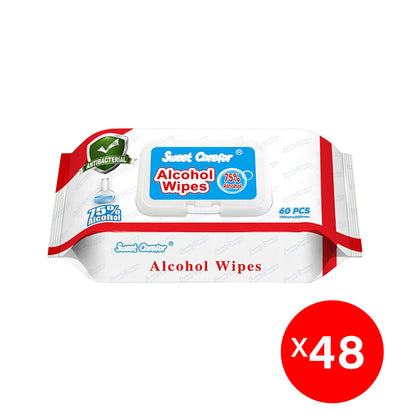 48 x Packs / 2 Cartons / 2880 Wipes - 75% Alcohol Hand Surface Use - Myzenhome