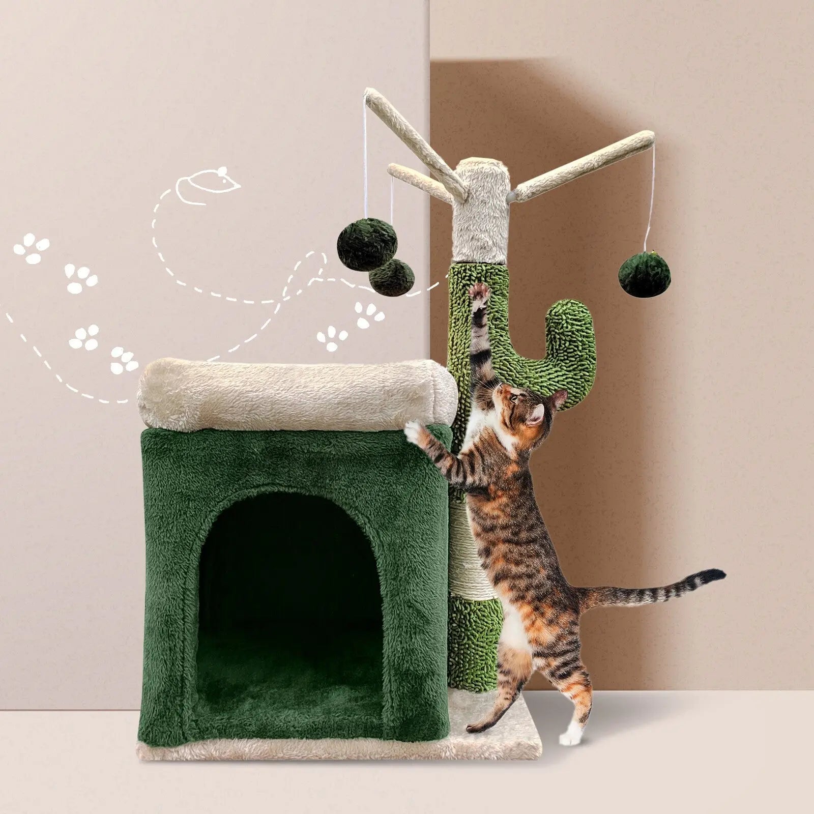 4Paws Cat Tree Scratching Post House Furniture Bed Cactus Play - Myzenhome