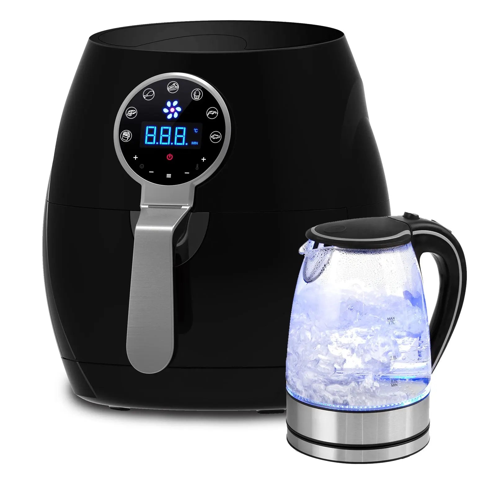 5 Litre Air Fryer And 1.7 Litre Kettle Blue LED Kitchen Package Deal Set - Myzenhome