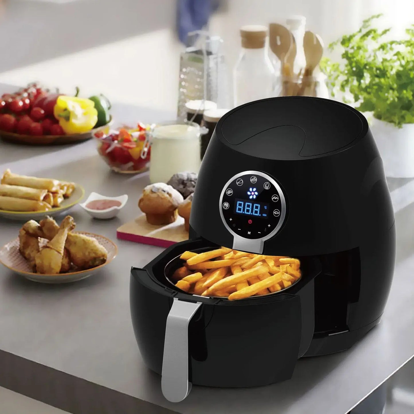 5 Litre Air Fryer And 1.7 Litre Kettle Blue LED Kitchen Package Deal Set - Myzenhome