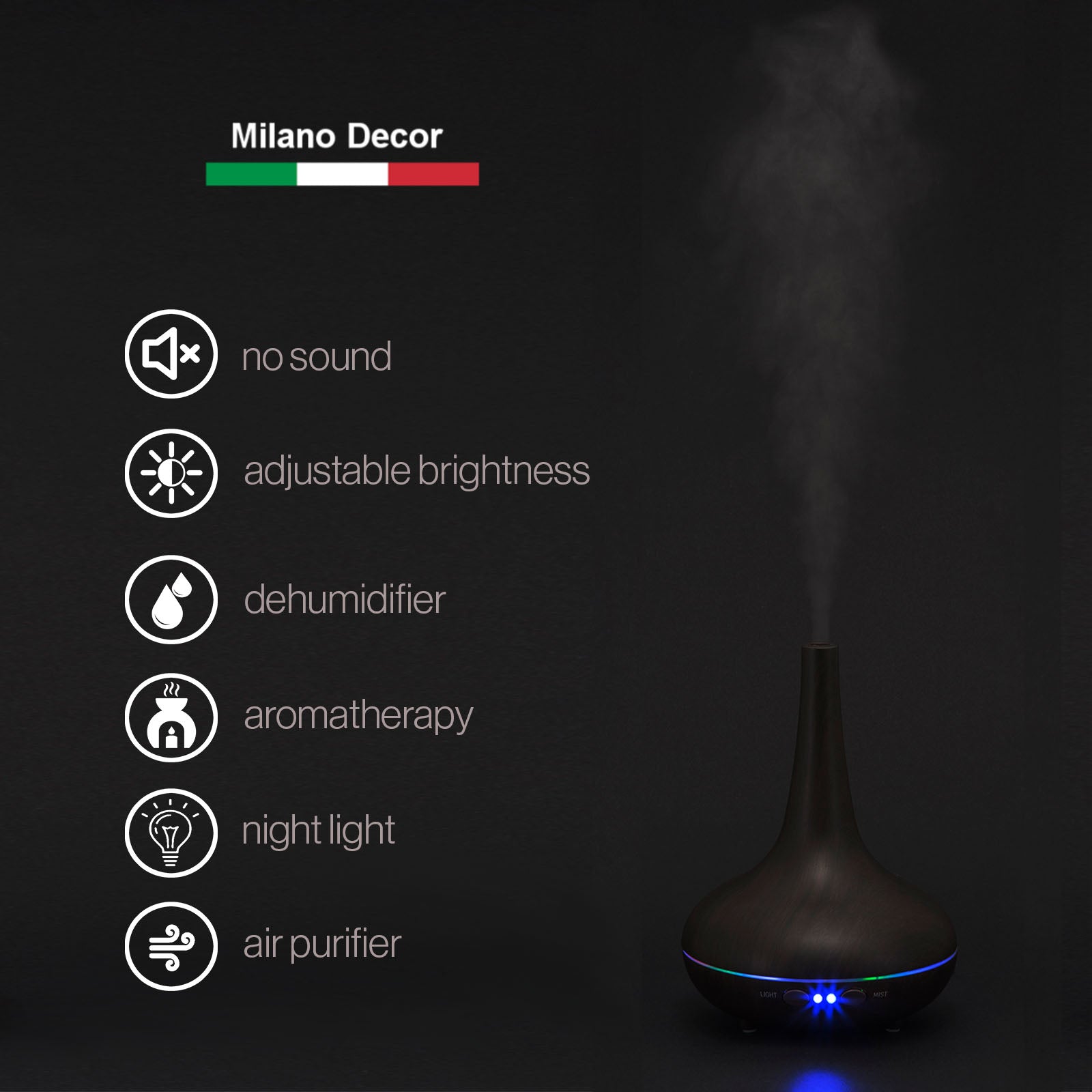 Essential Oil Diffuser Ultrasonic Humidifier Aromatherapy LED Light 200ML 3 Oils - Myzenhome