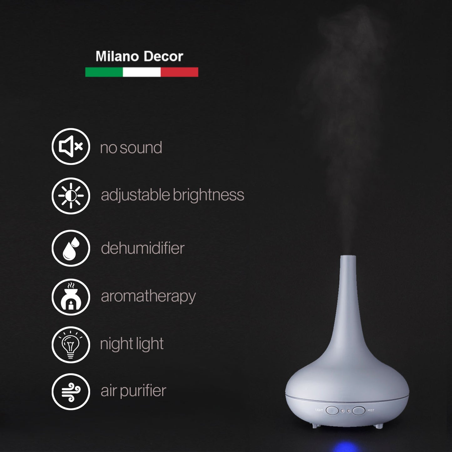 Essential Oil Diffuser Ultrasonic Humidifier Aromatherapy LED Light 200ML 3 Oils - Myzenhome