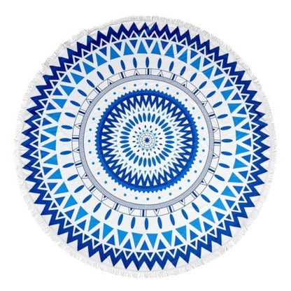 Milano Round Beach Towel with Tassels Print 140 cm 350 GSM Microfibre Blanket - Myzenhome