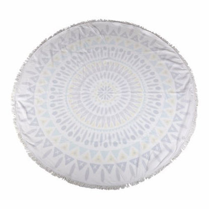 Milano Round Beach Towel with Tassels Print 140 cm 350 GSM Microfibre Blanket - Myzenhome