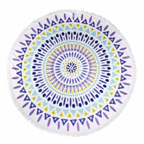 Milano Round Beach Towel with Tassels Print 140 cm 350 GSM Microfibre Blanket