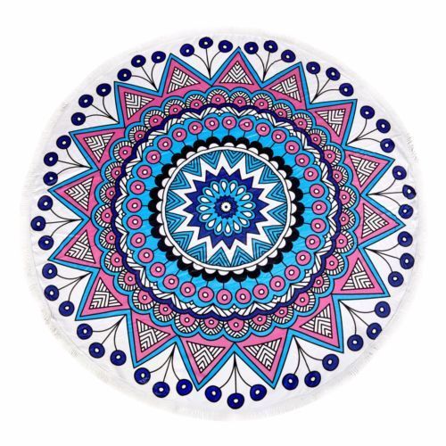 Milano Round Beach Towel with Tassels Print 140 cm 350 GSM Microfibre Blanket - Myzenhome