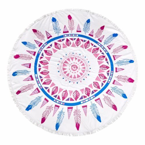 Milano Round Beach Towel with Tassels Print 140 cm 350 GSM Microfibre Blanket - Myzenhome