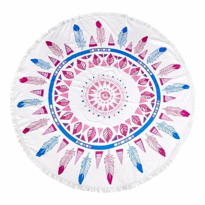 Milano Round Beach Towel with Tassels Print 140 cm 350 GSM Microfibre Blanket - Myzenhome