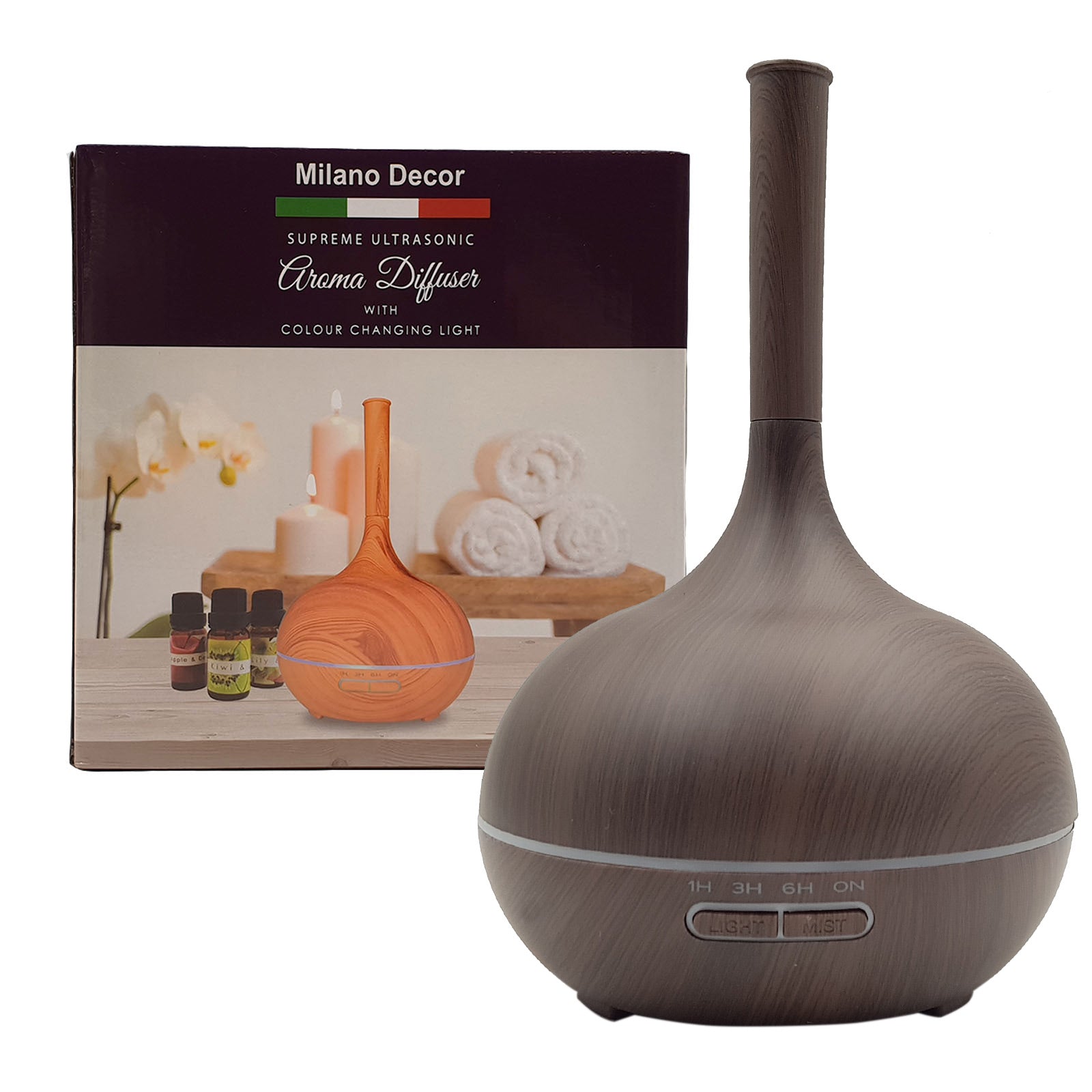 Milano Supreme Ultrasonic 400ml Aromatherapy Humidifier Diffuser LED with 3 Oils - Myzenhome