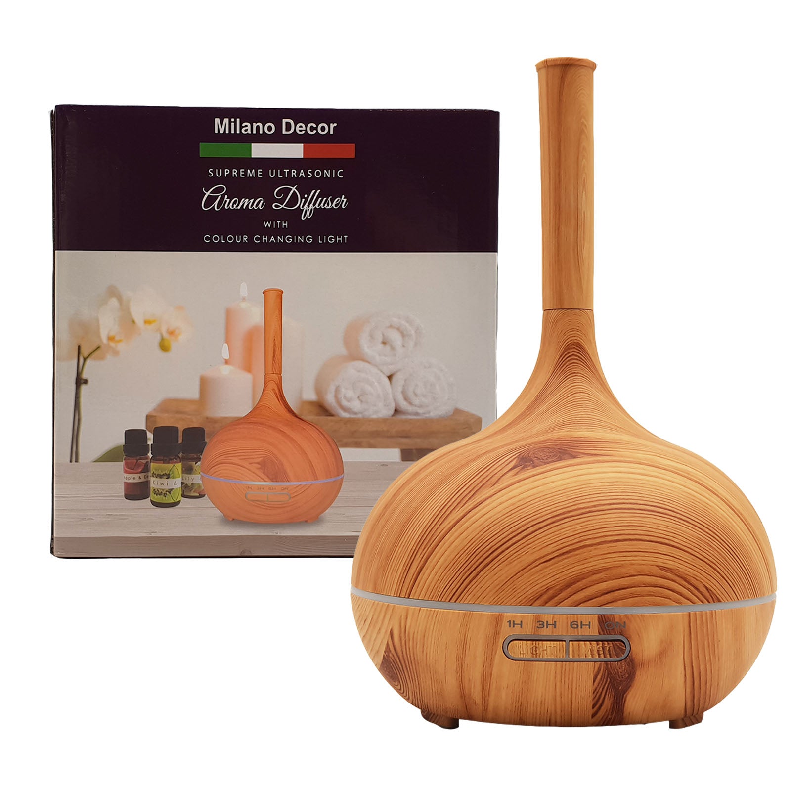 Milano Supreme Ultrasonic 400ml Aromatherapy Humidifier Diffuser LED with 3 Oils - Myzenhome