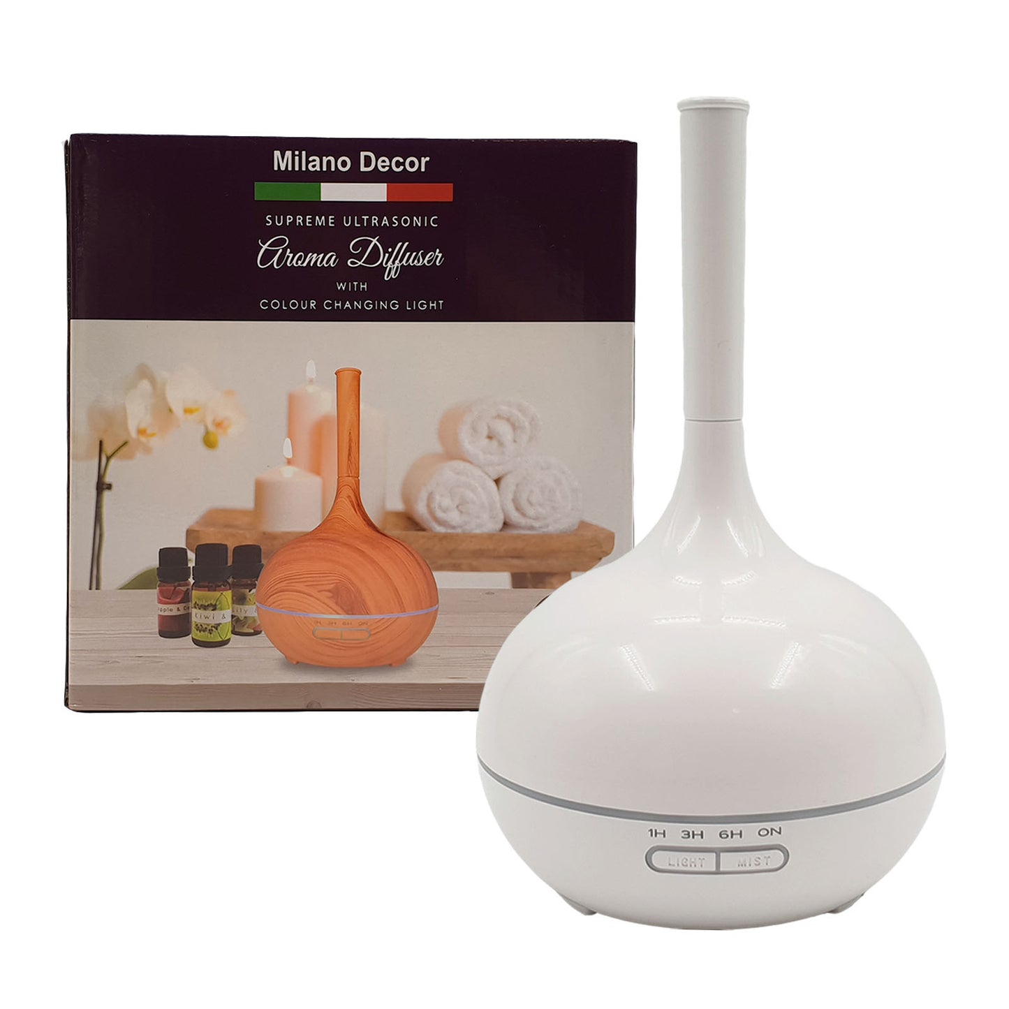 Milano Supreme Ultrasonic 400ml Aromatherapy Humidifier Diffuser LED with 3 Oils - Myzenhome