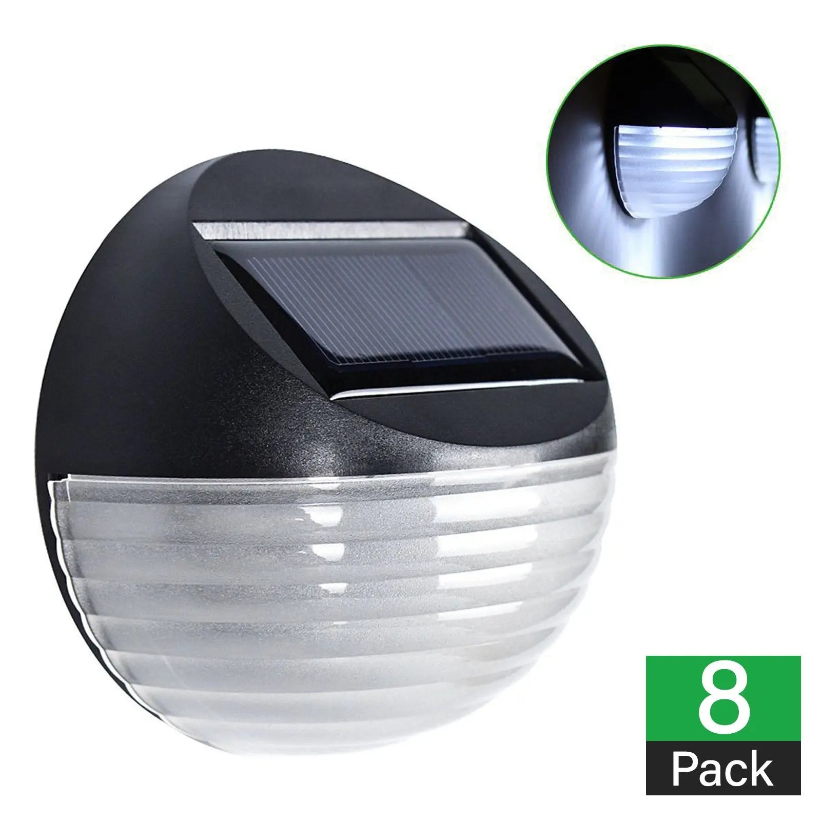 8 X Fence Lights Round Solar Powered LED Waterproof Outdoor Garden Wall Pathway - Myzenhome