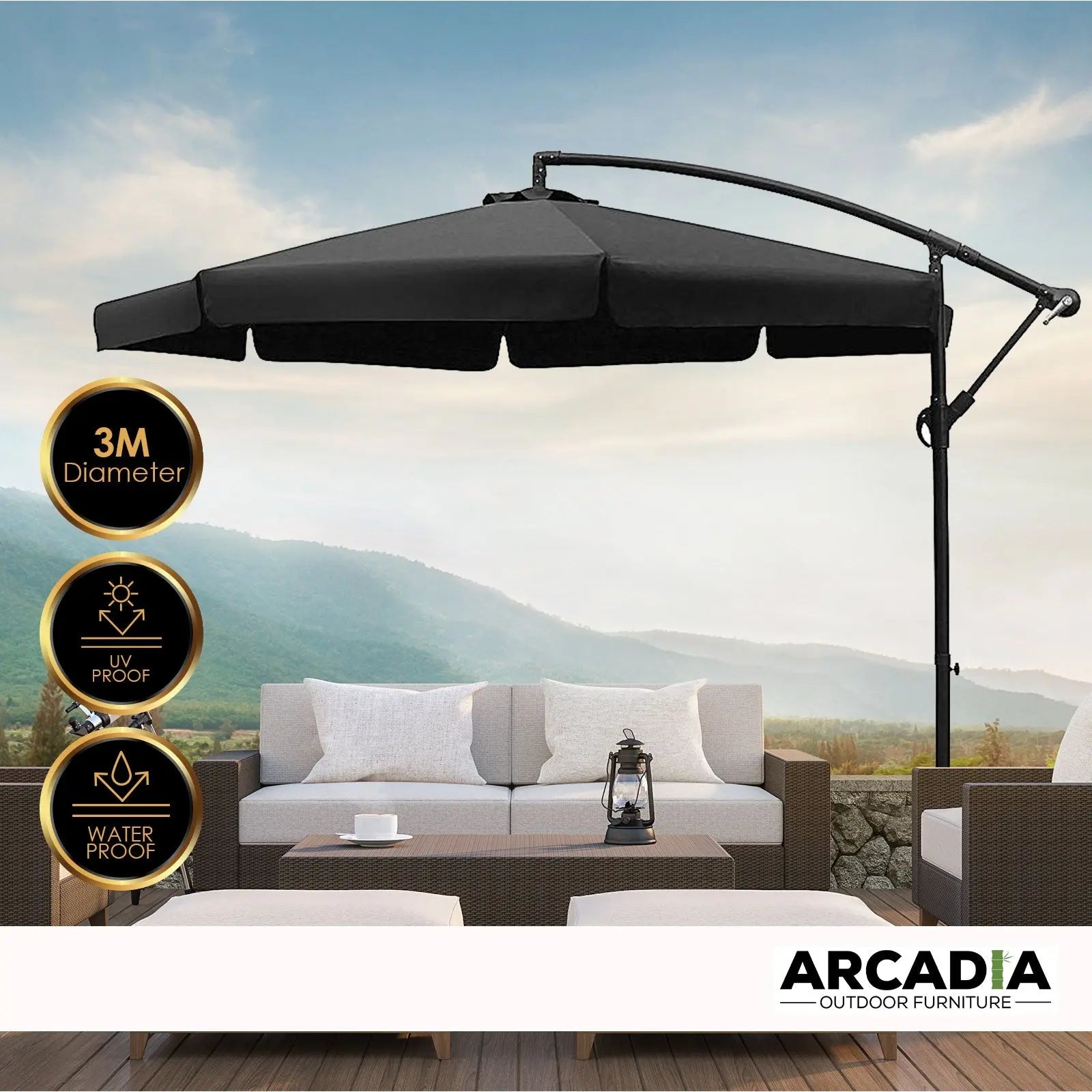 Arcadia Furniture 3M Outdoor Umbrella Cantilever Garden Beach Patio Pool - Myzenhome