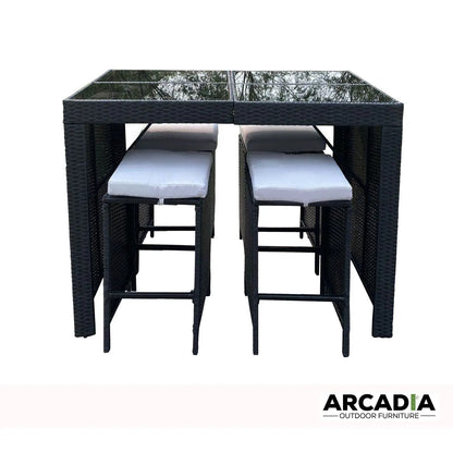 Arcadia Furniture Outdoor 5 Piece Bar Table Set Rattan and Cushions Patio Dining - Myzenhome