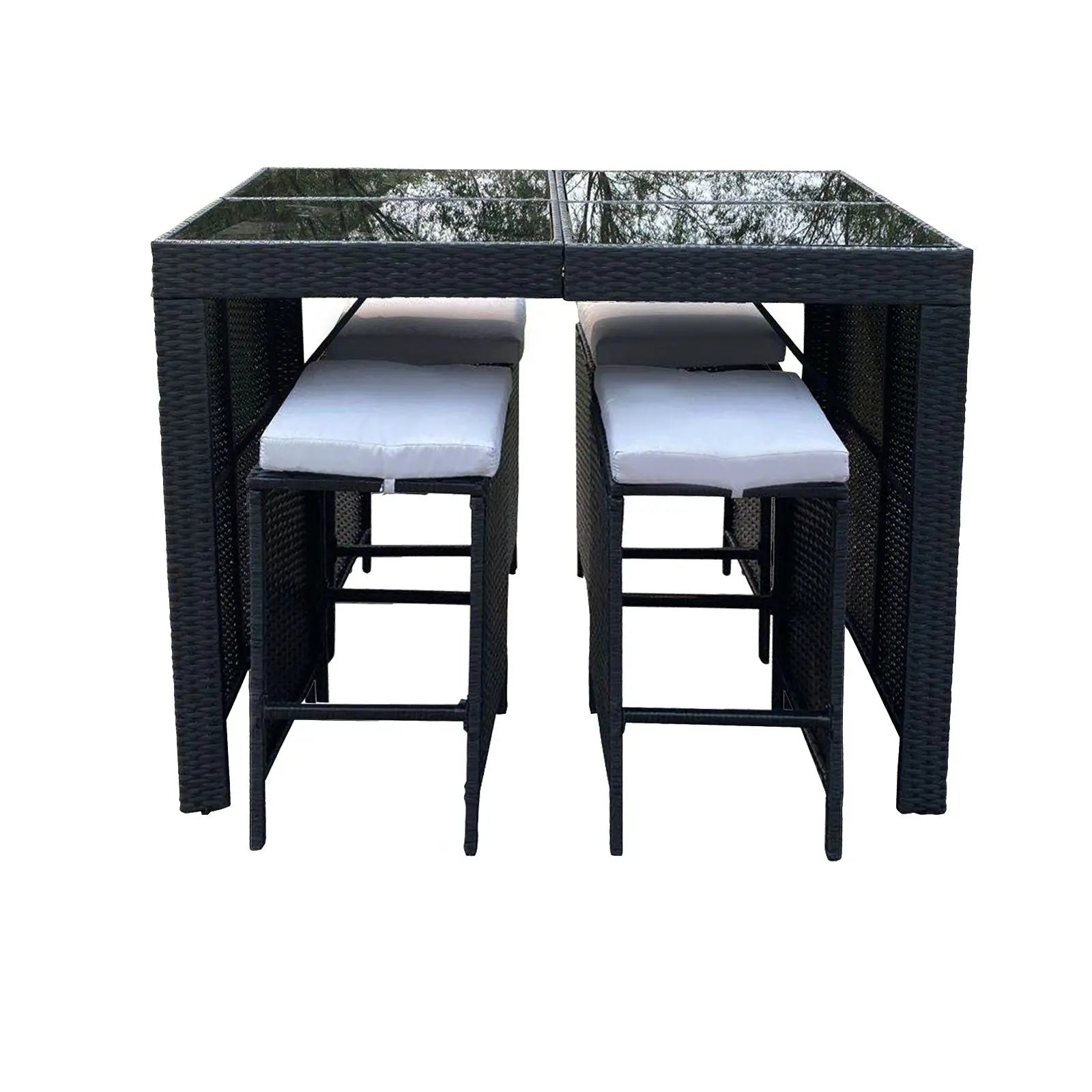 Arcadia Furniture Outdoor 5 Piece Bar Table Set Rattan and Cushions Patio Dining - Myzenhome