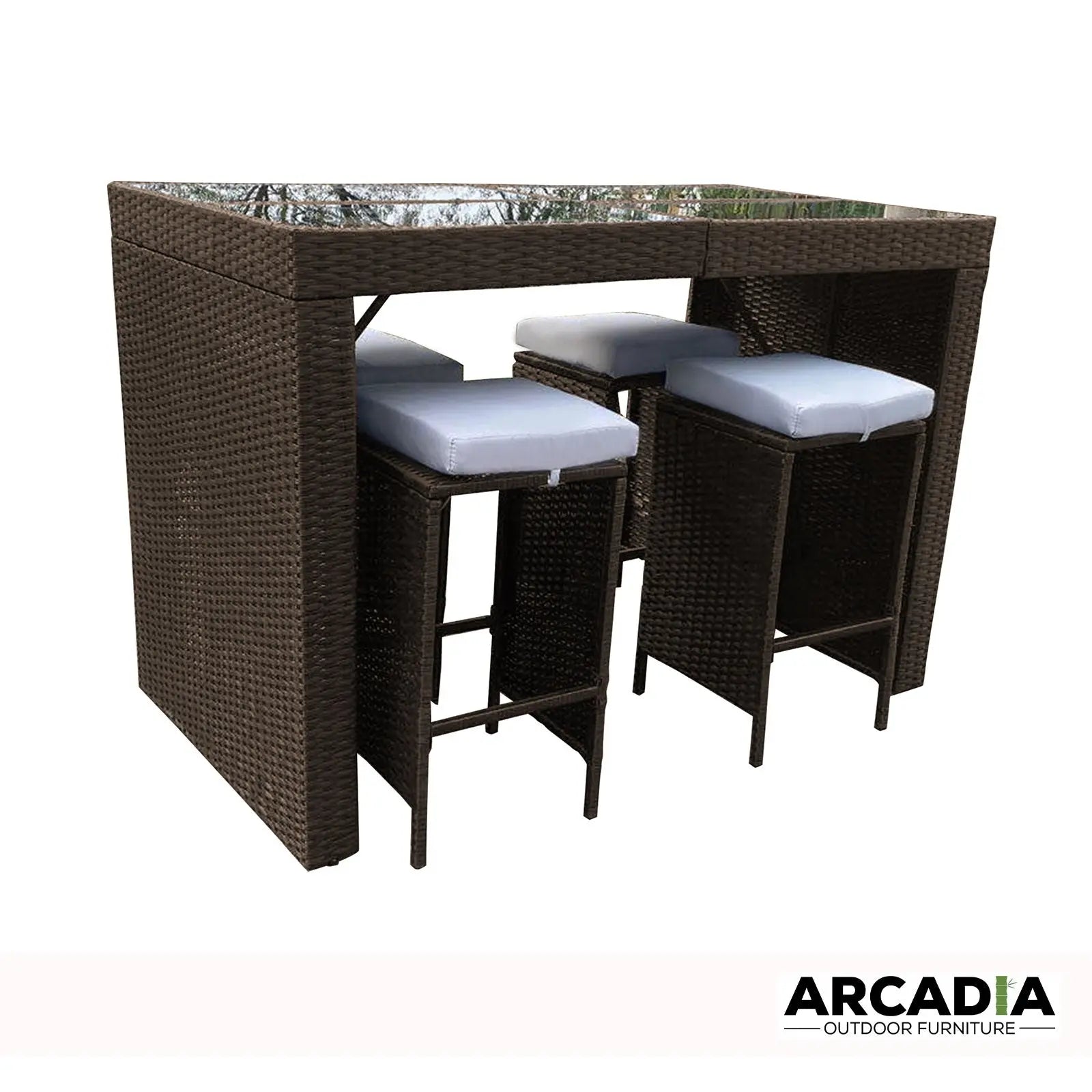 Arcadia Furniture Outdoor 5 Piece Bar Table Set Rattan and Cushions Patio Dining - Myzenhome