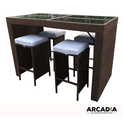 Arcadia Furniture Outdoor 5 Piece Bar Table Set Rattan and Cushions Patio Dining - Myzenhome