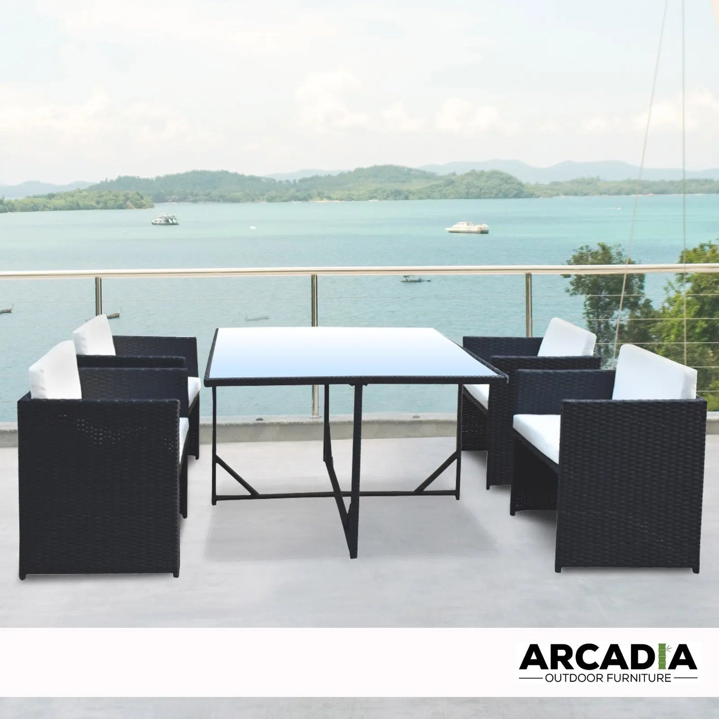 Arcadia Furniture Outdoor Dining Table Set Rattan Table Chairs Garden - Myzenhome