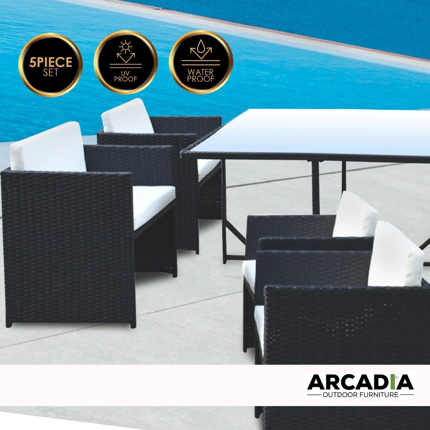 Arcadia Furniture Outdoor Dining Table Set Rattan Table Chairs Garden - Myzenhome