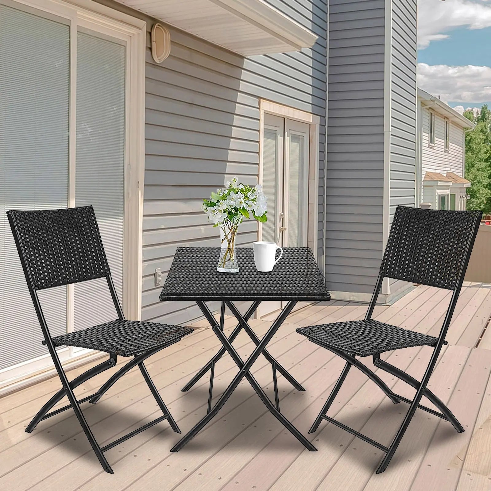 Arcadia Furniture Outdoor Foldable Rattan Coffee Table Set Garden Patio - Myzenhome