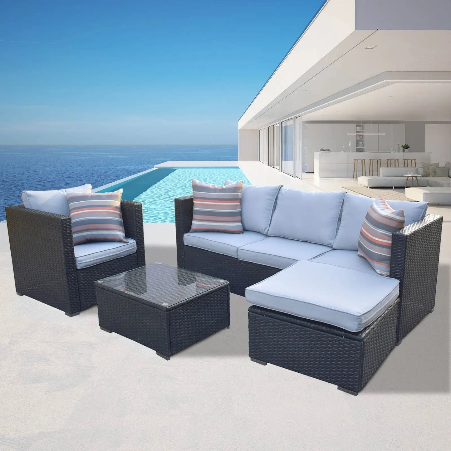 Arcadia Furniture Outdoor Rattan Sofa Lounge Set Home Garden Patio - Myzenhome