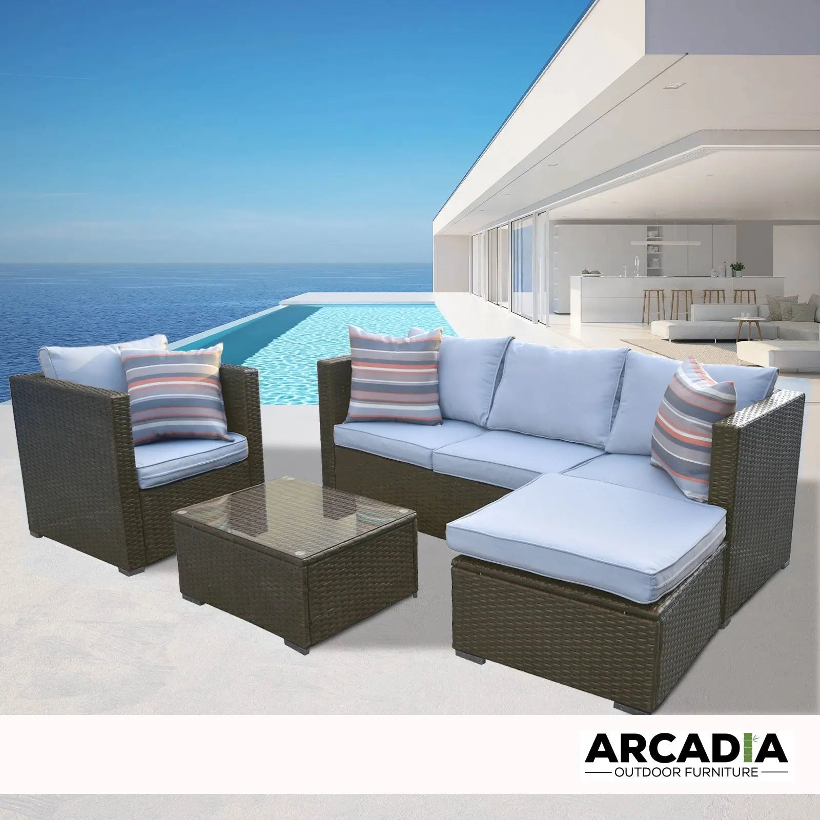 Arcadia Furniture Outdoor Rattan Sofa Lounge Set Home Garden Patio - Myzenhome