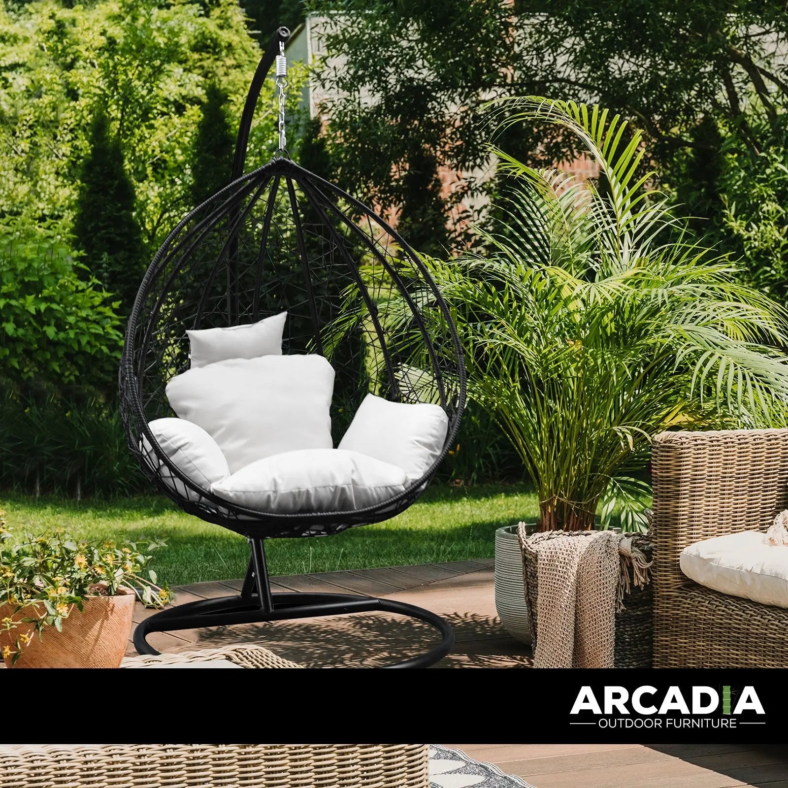 Arcadia Furniture Rocking Egg Chair Outdoor Wicker Rattan Patio Garden Tear Drop - Myzenhome