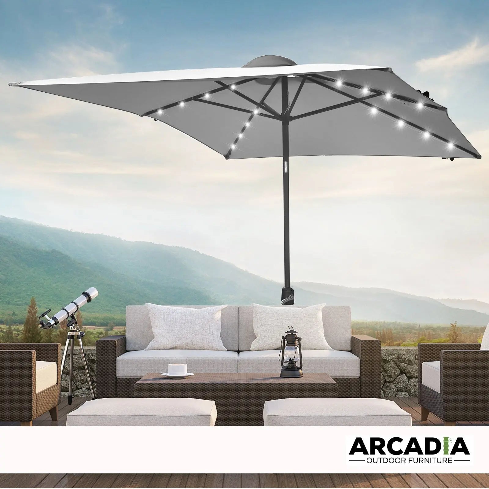 Arcadia Furniture Umbrella 3 Metre Umbrella with Solar LED Lights Garden Yard - Myzenhome