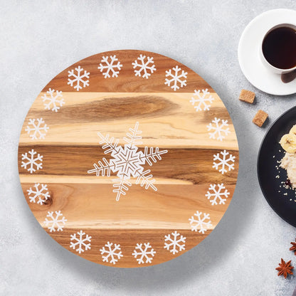 Bread and Butter 18 Inch Print Wooden Lazy Susan Tray - White Snowflake - Myzenhome