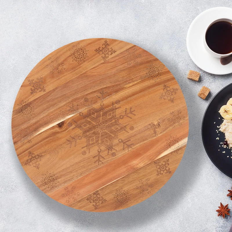 Bread and Butter 18 Inch Wooden Lazy Susan Tray - Wood Snowflake - Myzenhome