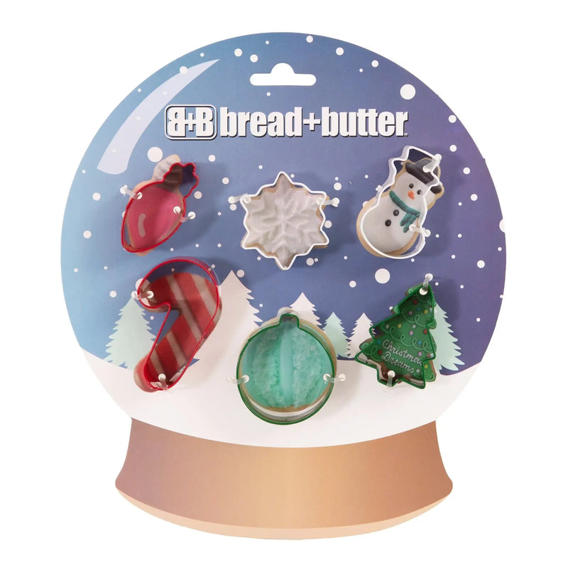 Bread and Butter Cookie Cutter - Globe, Flake, SnowMan, Cane, Sock, Tree - 6 Pk - Myzenhome