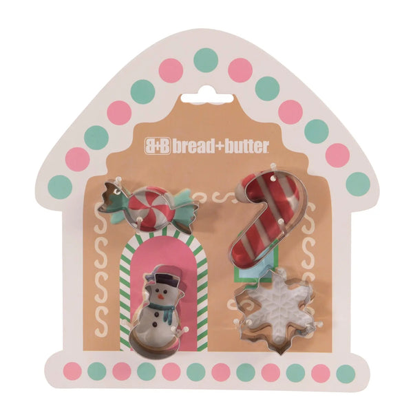 Bread and Butter Cookie Cutter - House, Snowman, Snowflake, Candy Cane - 4 Pk - Myzenhome