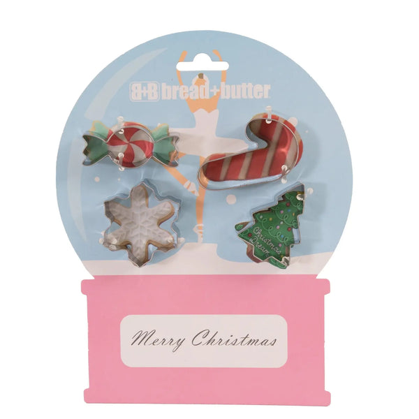 Bread and Butter Cookie Cutter - Snowglobe, Card, Tree, Candy Cane - 4 Pack - Myzenhome