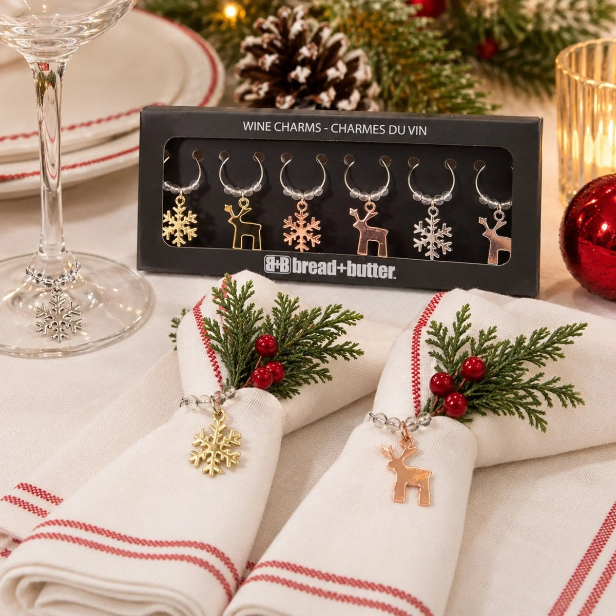 Bread and Butter Snowflake & Reindeer Wine Charm Twin Pack Kit Myzenhome