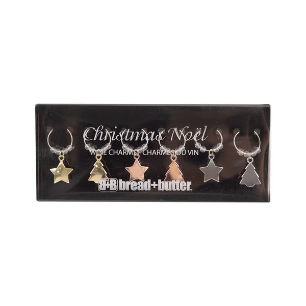 Bread and Butter (3) Star and (3) Tree Wine Glass Charms - 6 Pack - Myzenhome