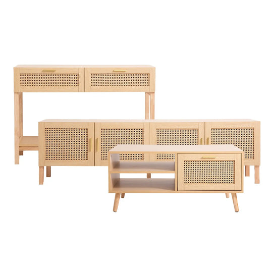 Casa Decor Santiago Rattan 3 Piece Living Room Set Console Coffee Table TV Unit - Myzenhome