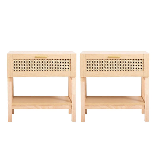 Casa Decor Santiago Rattan Bedside Table Drawers Nightstand Cabinet x 2 - Myzenhome