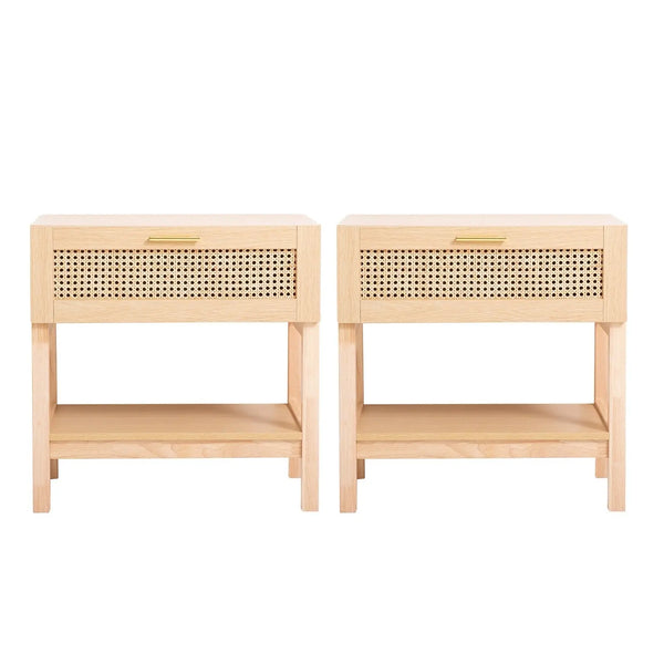 Casa Decor Santiago Rattan Bedside Table Drawers Nightstand Cabinet x 2 - Myzenhome