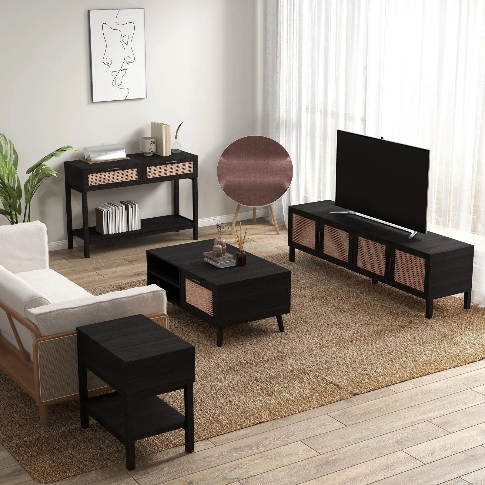 Casa Decor Tulum Rattan 4 Piece Home Set Console Coffee Side Table TV Unit - Myzenhome