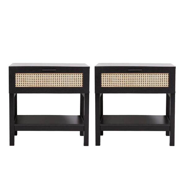 Casa Decor Tulum Rattan Bedside Table Drawers Table Nightstand Cabinet x 2 - Myzenhome