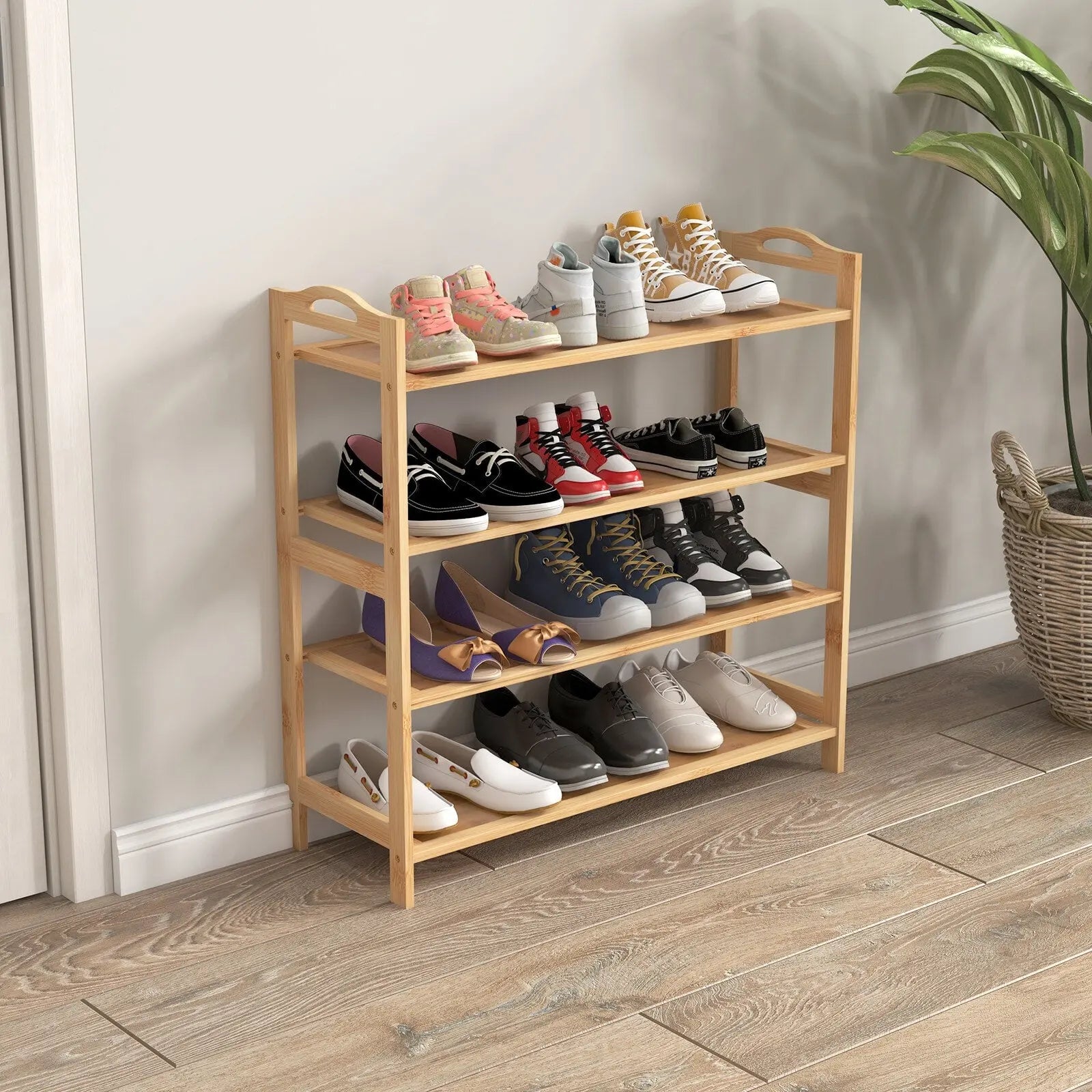 Casa decor 4-tier bamboo shoe rack, durable, space saving, stylish storage - oak Casa Decor