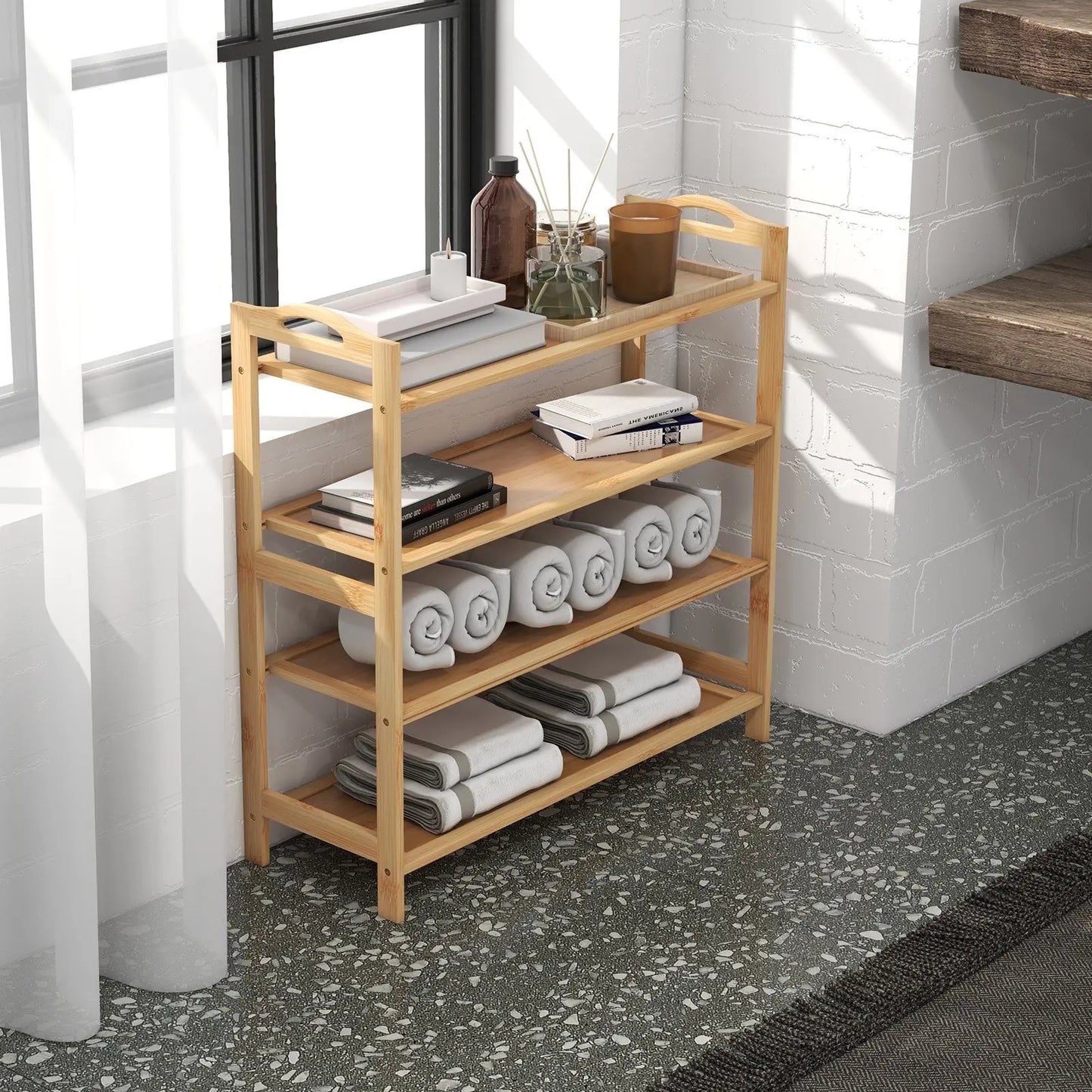 Casa decor 4-tier bamboo shoe rack, durable, space saving, stylish storage - oak Casa Decor