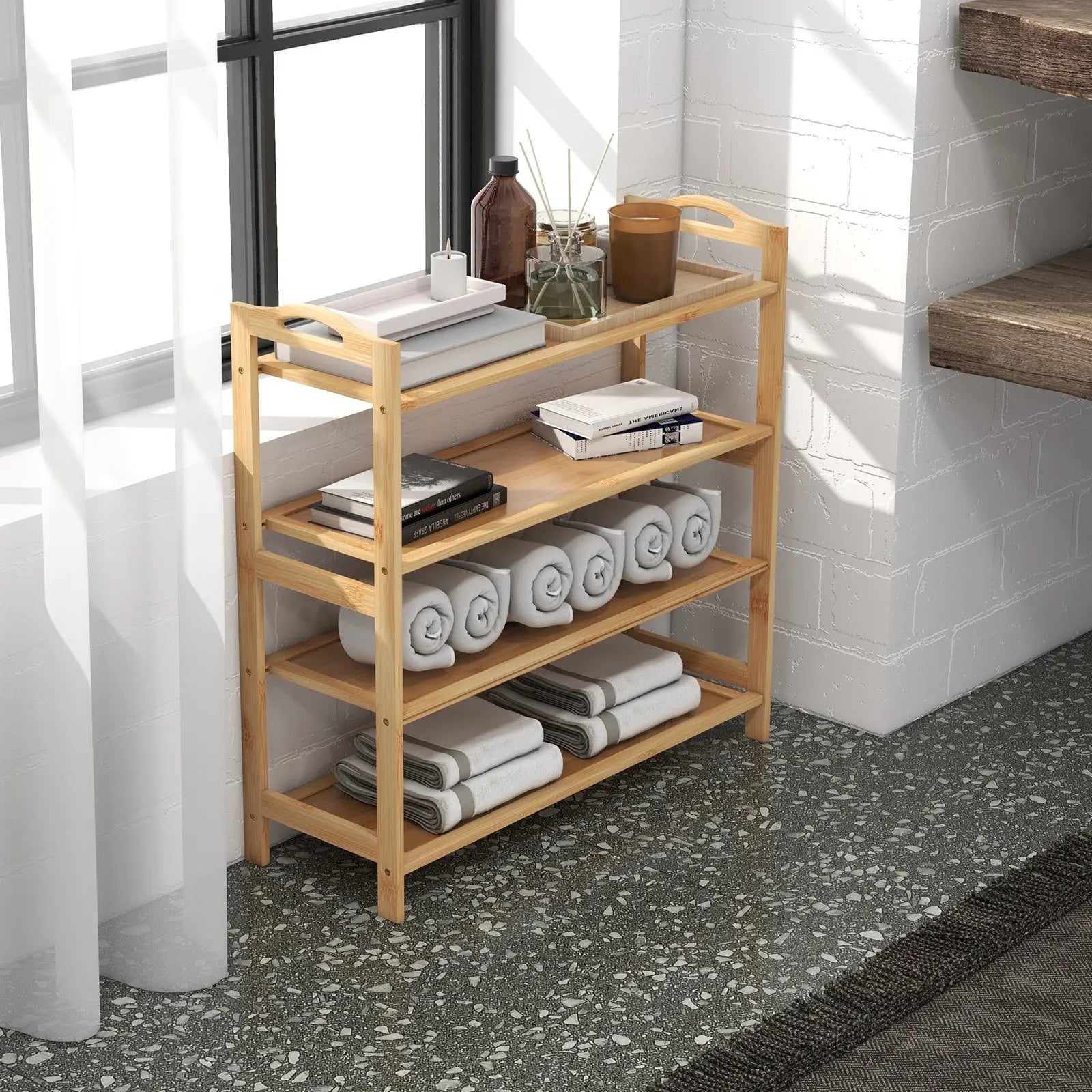 Casa decor 4-tier bamboo shoe rack, durable, space saving, stylish storage - oak Casa Decor