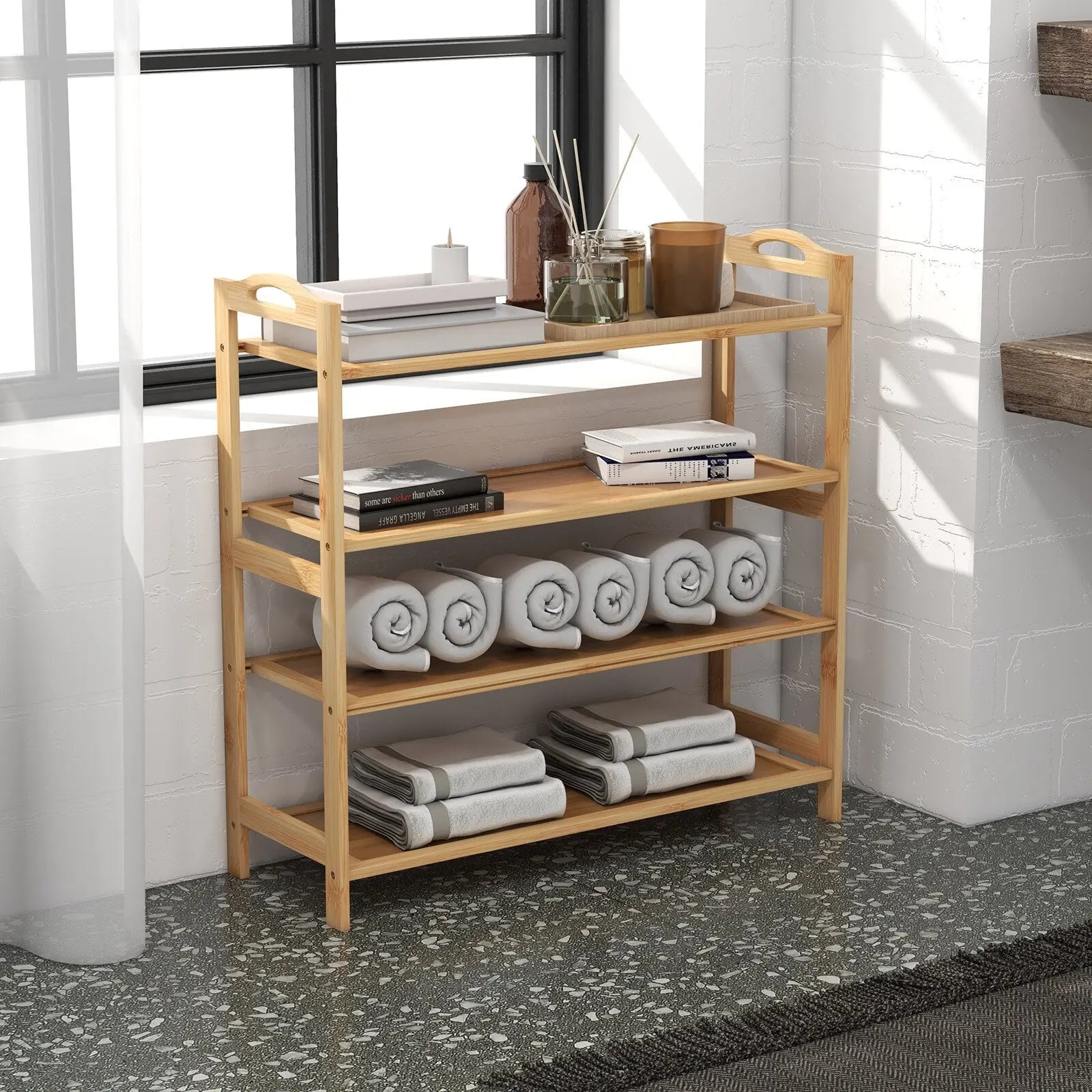 Casa decor 4-tier bamboo shoe rack, durable, space saving, stylish storage - oak Casa Decor