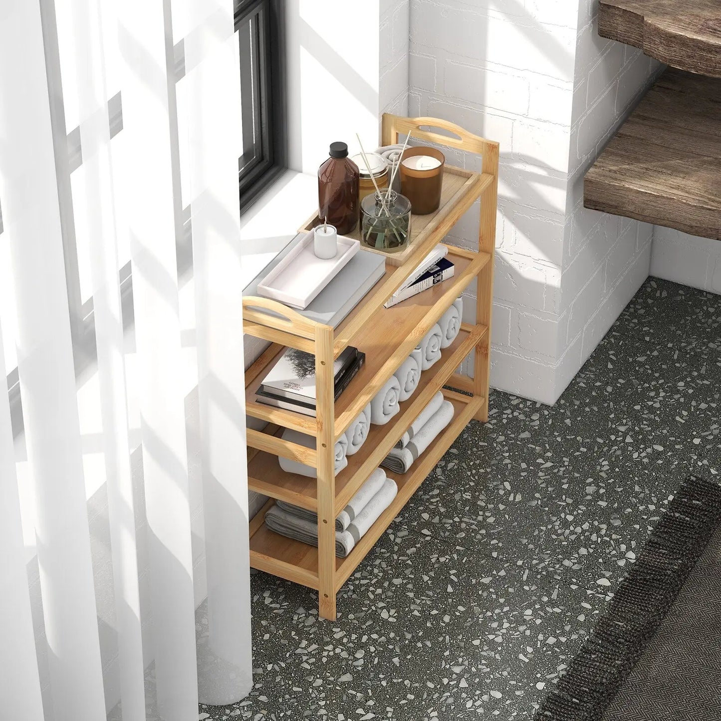 Casa decor 4-tier bamboo shoe rack, durable, space saving, stylish storage - oak Casa Decor