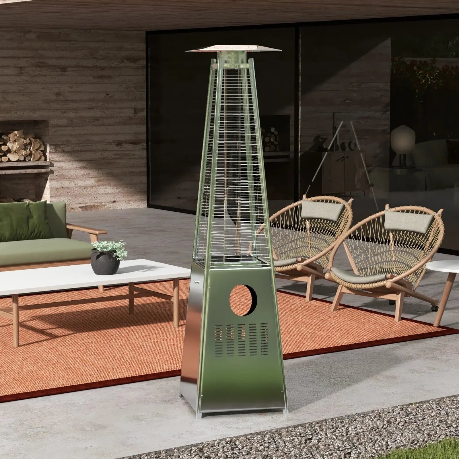 Havana Outdoors Gas Pyramid Flame Heater 13KW Steel Regulator Stainless Steel - Myzenhome