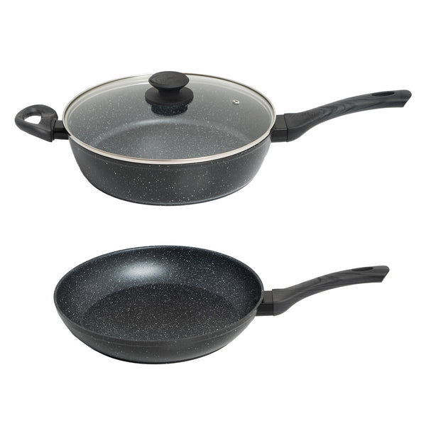 StoneChef 2 Piece Set 1 x Deep Frypan 28cm 1 x Frypan 28cm Grey Handle