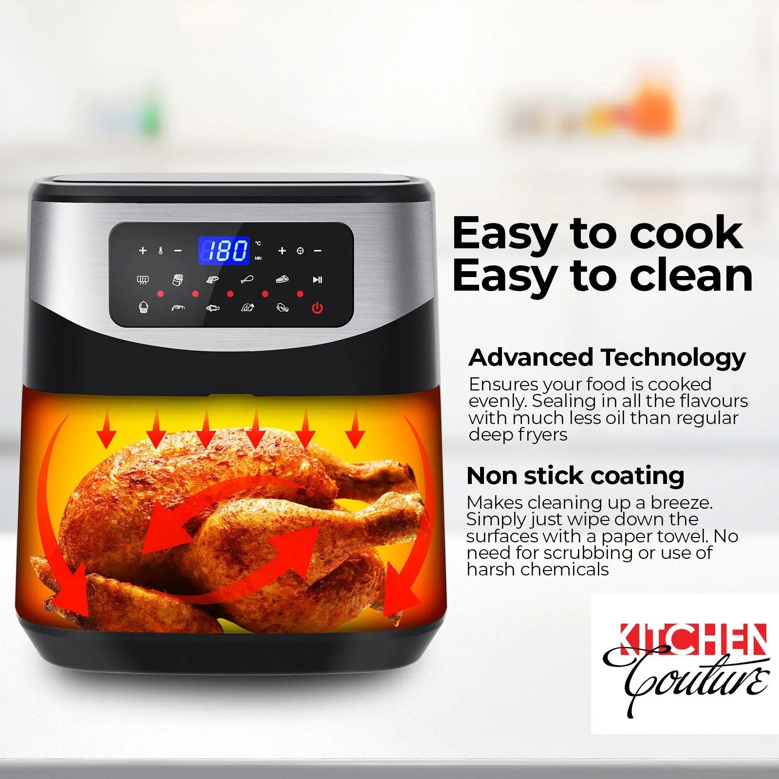 Kitchen Couture 12 Litre Air Fryer Multifunctional LCD One Touch Display - Myzenhome