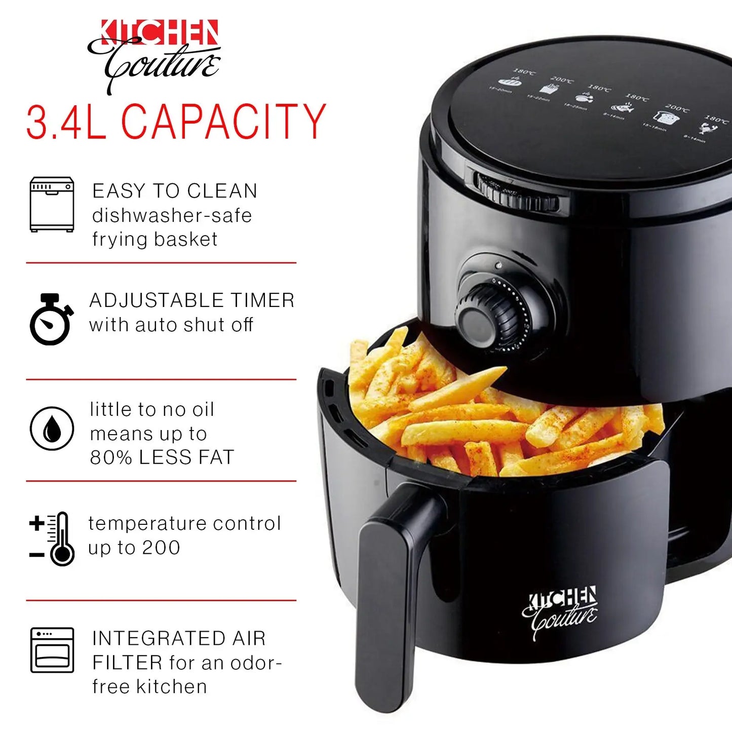 Kitchen Couture Air Fryer Healthy Food No Oil Cooking Recipe 3.4L Capacity - Myzenhome