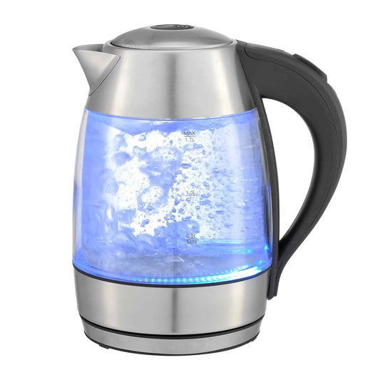 Kitchen Couture Cool Touch Slimline Stainless Steel Blue LED Glass Kettle 1.7L - Myzenhome